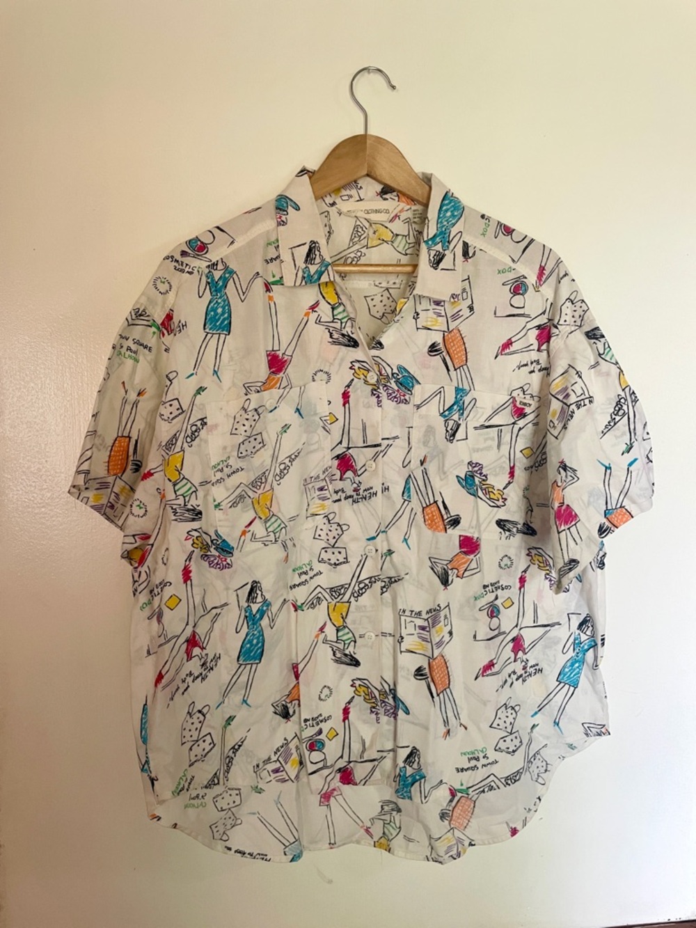 RARE Abstract Cartoon Print Short-Sleeve Shirt - White/Multi 100% Cotton